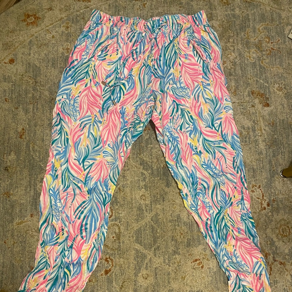 Lilly Pulitzer Pink and Blue Leaf Print Kids Pants
